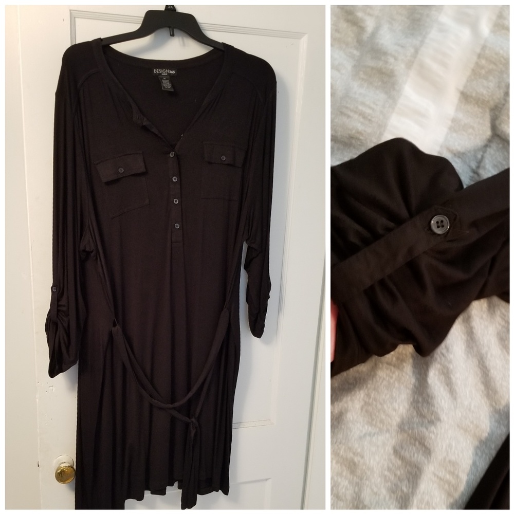 Black T-shirt dress with button cuff sleeves!